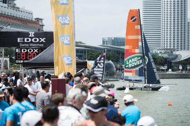 : Land Rover Extreme 40 racing at Act 1 in Singapore - Extreme Sailing Series 2015 © Lloyd Images